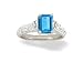14K White Gold Genuine Emerald-cut Blue Topaz and Diamond Ring