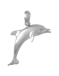 925 Solid Sterling Silver Nautical Necklace Charm Pendant, Dolphin Jumping, High Poli