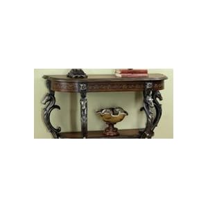 Entryway Console Sofa Table with Horse Head Accents and Floral Hand Painted Motif Top