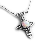 Sterling Liquid Silver Genuine Created Opal Cross Pendant Necklace