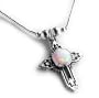 Sterling Liquid Silver Genuine Created Opal Cross Pendant Necklace