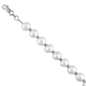 14K White Gold Divine Cultured White Pearl Bracelet