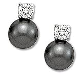 Elegant Grey pearls drop with a clear CZ Solid Sterling Silver Earrings