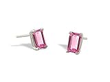 14K White Gold Emerald-cut Created Pink Sapphire Stud Earrings