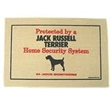 Jack Russel Terrier Home Security System Doormat (Taupe background/ red and black lettering, 18' x 27')