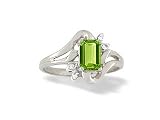 14K White Gold Genuine Emerald-cut Peridot and Diamond Ring