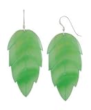 Sterling Silver Carved Green Leaf Mother of Pearl Beach Shell Earrings