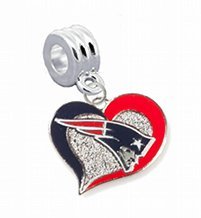 New England Patriots Swirl Heart Charm with Connector - Universal Slide On Charm - "Classic & Original Style" - Fits: Pandora, Troll, Biagi & More! Perfect For Custom Bracelets, Necklaces and DIY Jewelry
