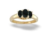 14K Yellow Gold Genuine Oval Black Onyx 3-Stone Ring