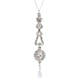 Lee Angel Silver Cubic Zirconia and Crystal Linear Necklace with Rainbow Moonstone