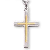 Sterling Silver and 14K Gold Filled Two Tone Cross and 24-inch Chain