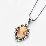 Sterling Silver Crystal Cameo Pendant w/ 16 inch Chain