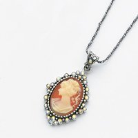 Sterling Silver Crystal Cameo Pendant w/ 16 inch Chain