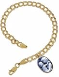 14kt Gold Link Bracelet with Blue Agate Cameo Charm - 1/2 X 3/8