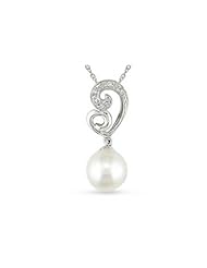 7-7.5mm Freshwater Pearl & Diamond 14K White Gold Pendant w/ Chain