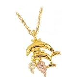 Classy! 10k Yellow-gold Black Hills Gold Dolphin Mother and Child pendant-necklace