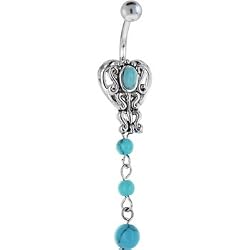 Vintage Southwest Turquoise Heart Dangle Belly Ring
