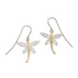 Dragonfly CZ 14K Gold Over Sterling Silver Dangle Earrings
