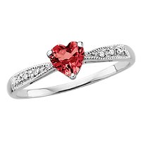10kt. White Gold, Garnet & Diamond Heart Fashion Ring