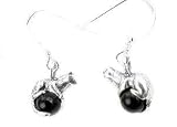 Sterling Silver Pet Ferret or Mink on Black Onyx Earrings
