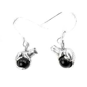 Sterling Silver Pet Ferret or Mink on Black Onyx Earrings