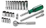 1/4 In Drive 12-Pt Fractional Socket Set w/ Tuff 1 Ratchet - 22-Pc