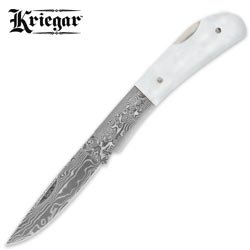 Kriegar Real Pearl Lockback Folding Knife Damascus