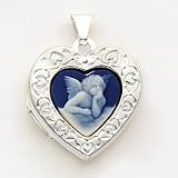 Sterling Silver Angel Cameo 21mm 2-frame Heart Locket with 20 inch Sterling Silver Chain