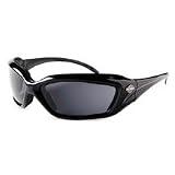Harley Davidson Men's Escape Performance Eyewear. 3/4 Wrap. High impact, scratch resistant, polycarbonate, anti-fog lenses. Select clear or smoked lenses. Frame exclusively designed for Harley-Davidson®, allows for limited airflow to prevent eyes from tearing. Harley-Davidson® Bar & Shield medallion. Meets ANSI Z87.1 standards. Includes microfiber bag. Black/Clear Lens 98206-05V; Black/Smoke Lens 98218-05V