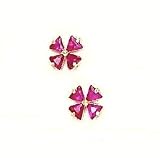 14k Yellow 3 mm Trilliant Red CZ Childrens Clover Earrings