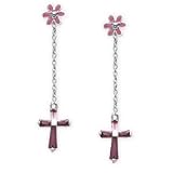 Sterling Silver and Amethyst CZ Cross Dangle Pierced Earrings