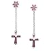 Sterling Silver and Amethyst CZ Cross Dangle Pierced Earrings