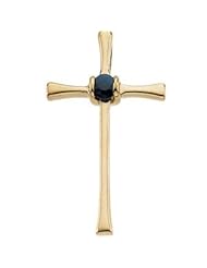 14K Yellow Gold Cross Pendant With Genuine Sapphire by US Gems