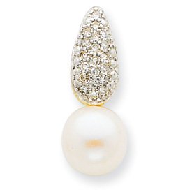14K and Rhodium Diamond and Cultured Pearl Pendant