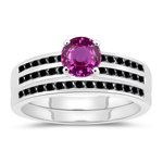 0.51 Cts Black Diamond & 1.29 Cts Pink Sapphire Matching Set in 14K White Gold