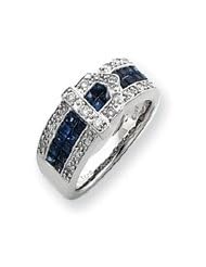 Ann Harrington Jewelry 14k White Gold .32 Ct Tw Diamond And Genuine Blue Sapphire Belt Design Band