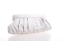 Silver satin and crepe clutch bag with covered frame and pleats