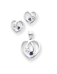 Sterling Silver Blue & Clear CZ Heart Earring & Pendant Set
