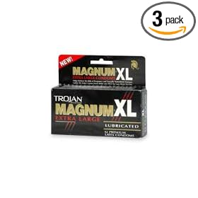 Trojan Magnum XL Extra Large Latex Condoms, Lubricated, 12-Count Boxes (Pack of 3)