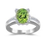 0.20 Cts Diamond and 2.00 Cts Peridot Ring in 14K White Gold