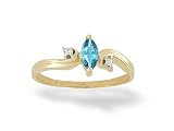 14K Yellow Gold Genuine Marquise Blue Topaz and Diamond Ring