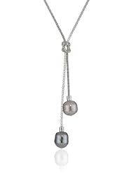 Majorica 2/14mm Pearls on Love Knot Lariat Pendant Necklace