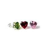 4 MM - HEART COLOR CZ STERLING SILVER STUD EARRINGS - .925