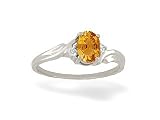 14K White Gold Genuine Oval Citrine and Diamond Ring