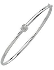 Jewelplus .03 ct tw Diamond Fashion Bangle Bracelet 14K White .03Ctw