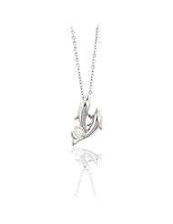 Alexander James White Gold Rhodium Bonded Dual Dolphin Pendant with Solitaire Prong Set Round Cut Cubic Zirconia in Silvertone Chain Included