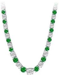 14K White Gold Emerald Diamond Eternity Necklace 17.00 CT TGW