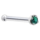 Solid 14KT White Gold 1.5mm Genuine Green Diamond Nose Bone - 18 Gauge