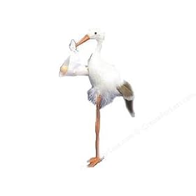 Accent Design Floral and Garden Accents Large Bird Stork with Baby 6 1/2" Standing with Bundled Baby In Mouth, Feather, White/Brown