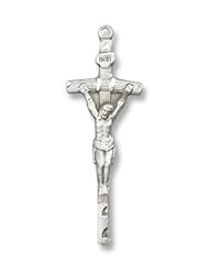 Sterling Silver Papal Crucifix Pendant Stainless Silver Heavy Curb Chain